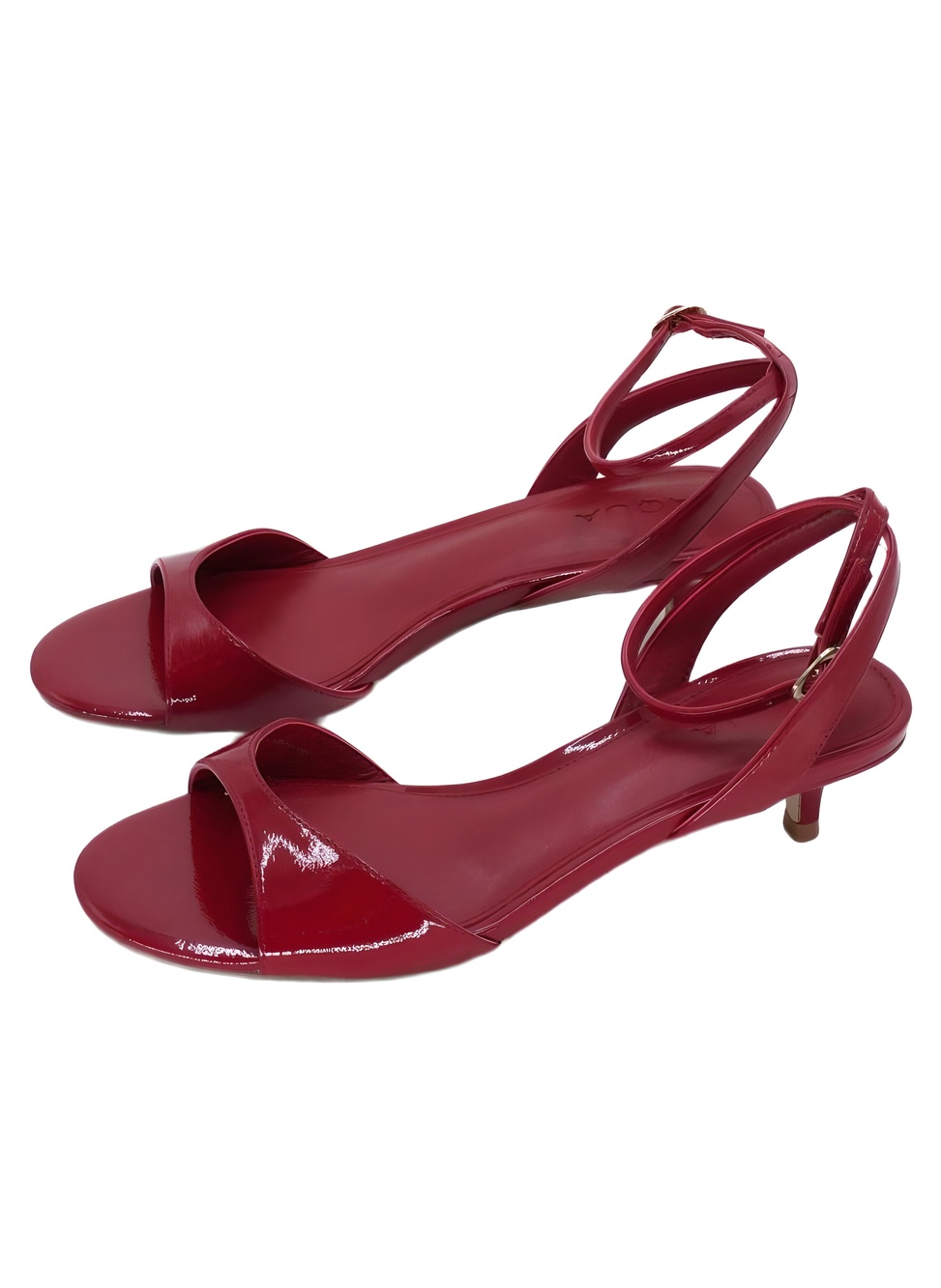 AQUA Livvy Red Patent Synthetic Ankle Strap 2.5" Heel Sandals Size 8M - Picture 3 of 6